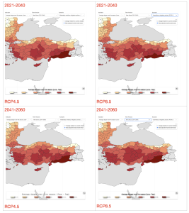 Orta (RCP4.5) ve yüksek (RCP8.5) salım senaryolarına göre Türkiye’de yangın riski (Kaynak: https://climate.copernicus.eu/fire-weather-index)